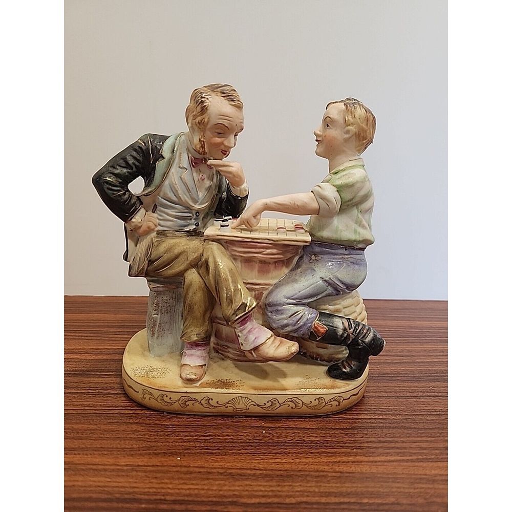 Vintage Shafford Nippon Father & Son Playing Checkers Figurine‎ Hand Painted